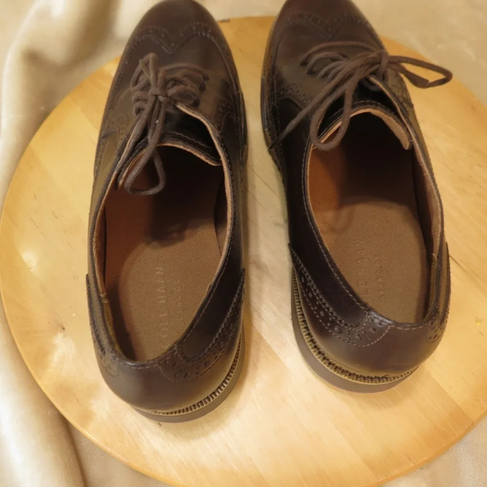 Cole Haan Wingtip Shoes Mens 10.5 Dark Brown Leather Grand.OS Brogue Oxfords